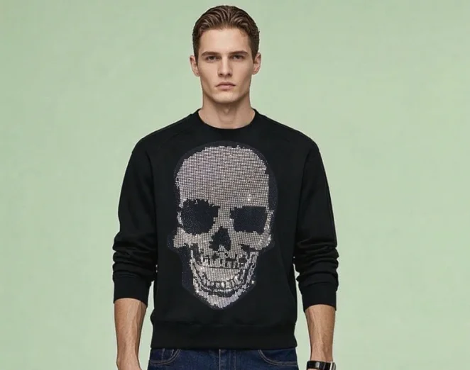 

New Casual Sweater Men Rhinestone Knitted Mens Sweaters Long Sleeve Warm Pullovers Men Tops