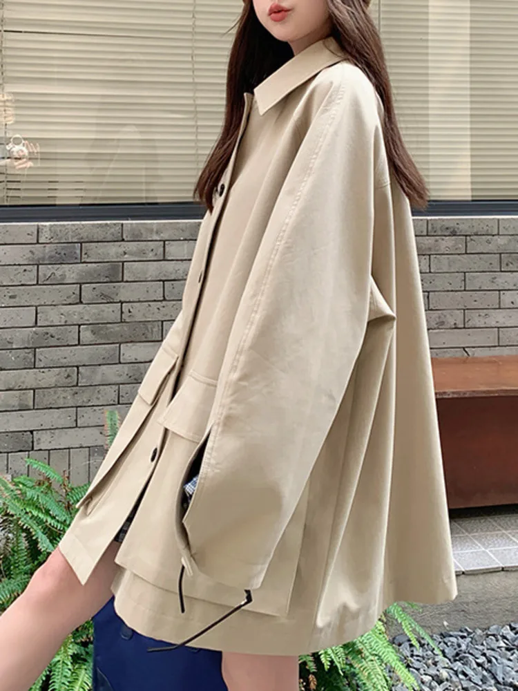 ZMEENNA ベージュ ミッドレングス ジャケット 女性用 ノッチカラー ボタン留め スタイリッシュ アウター フラップポケット ZM4142