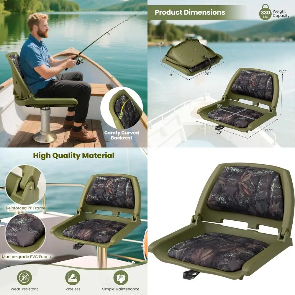 

Складные двухсекционные сиденья для рыбацкой лодки с камуфляжным покрытием, с мягкой обивкой, водонепроницаемые, с фурнитурой из нержавеющей стали