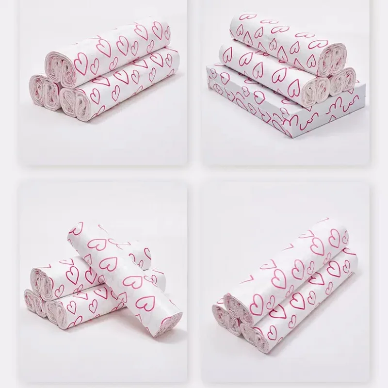 12Pcs White Heart Pattern Polyethylene Mailing Bags Waterproof Durable Shipping Envelopes 9.8*13.8 Inch Festive Colorful Gift Co