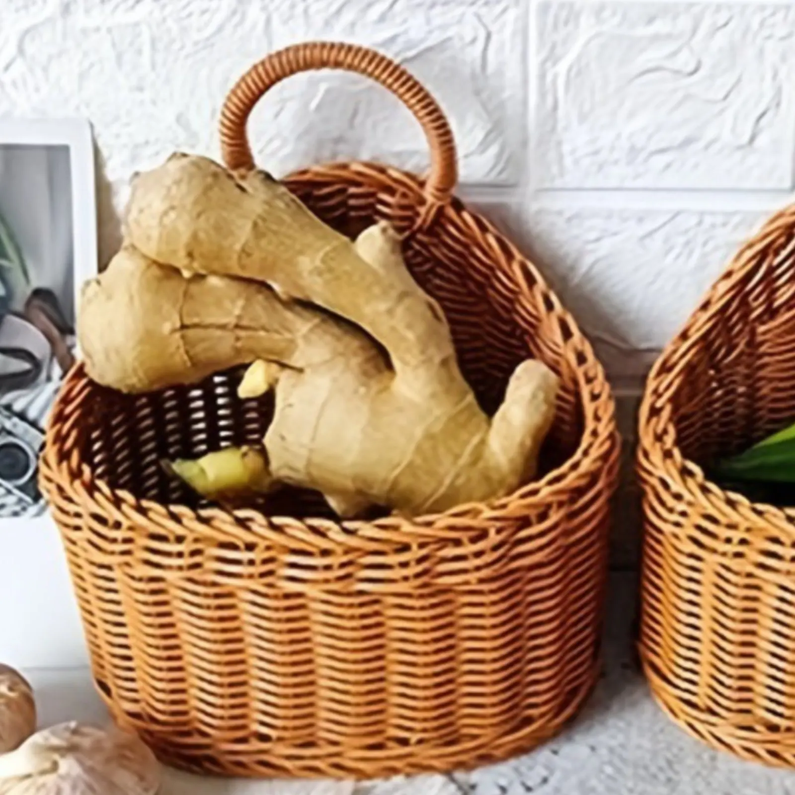 

Imitation Rattan Hanging Basket Space-Saving Imitation Rattan Storage Basket Kitchen Produce Holder Breathable Long-Lasting