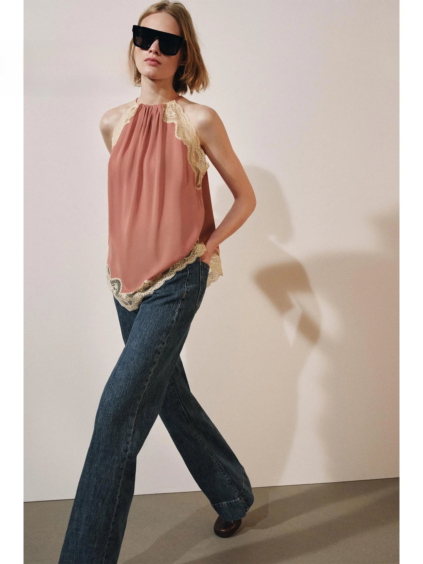 Gentle Atmosphere Lace Splicing Hanging Neck Top Irregular Loose Draping Slimming Women's Summer Outerwear Vest Strap Dress