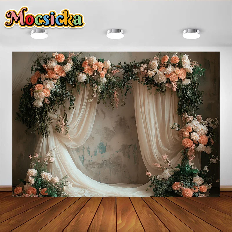 Mocsicka-Arrière-Plan de Photographie, Guirxiété de Fleurs de Printemps, Décoration de Jardin, Arrière-Plan de Mariage pour Nouveau-Né, Portrait de Couple de Femmes Enceintes