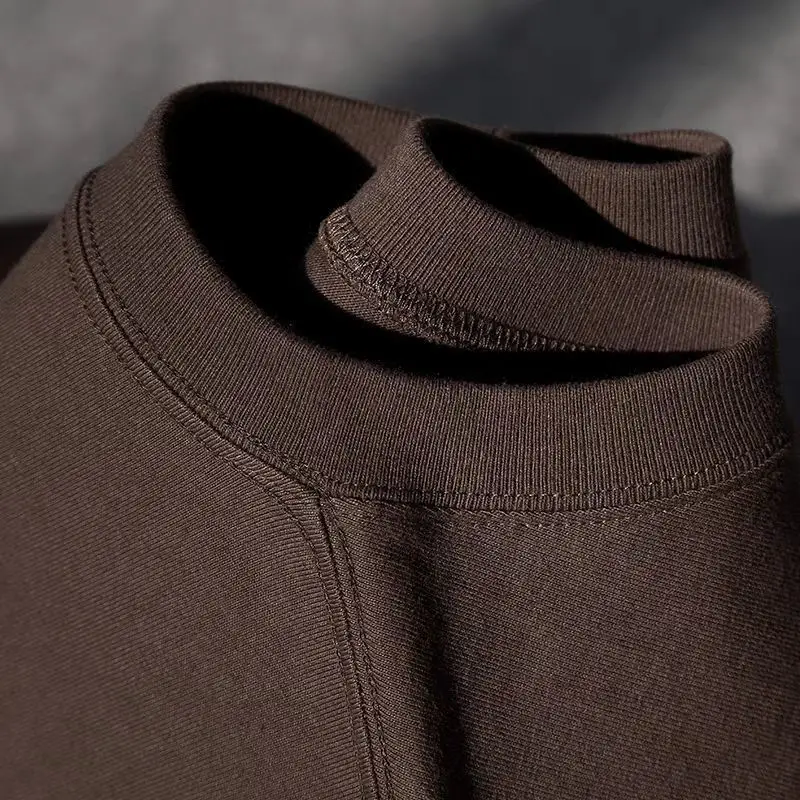 Dark Brown, High Quality 260g Heavy Cotton Solid Color Versatile Short-sleeved T-shirt White Coffee Loose Half-sleeved Men