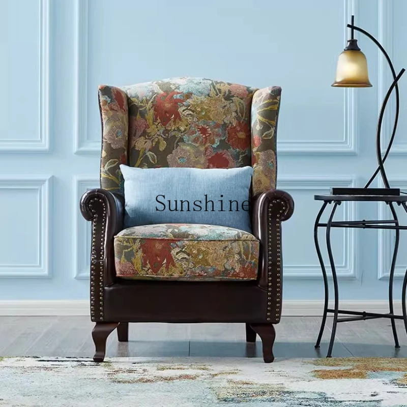 

American single sofa, living room, bedroom, study leather tiger stool