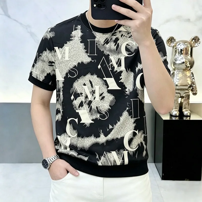 

Summer Ice Silk Breathable Short Sleeved T-shirt for Men Fashion Elastic Mesh Casual T-shirts Social Streetwear Tee Men Clothing