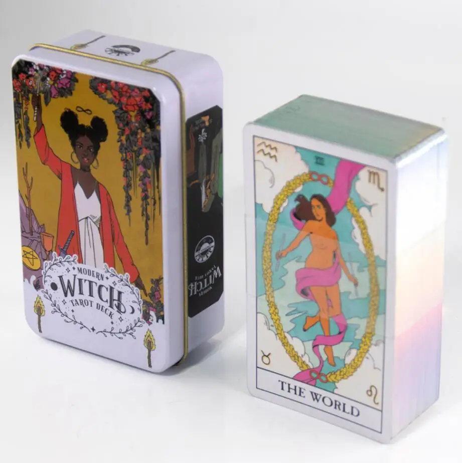 

HOT High Quality Iron Box Mordern Witch Oracle Tarot Cards Sliver Bronzing Process Playing Cards birthday gift board game