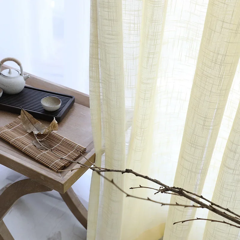 Custom  Size！！Modern Simple Linen Solid Color Chinese Zen Texture Fabric Curtains for Living Room Bedroom Dining Decor Window