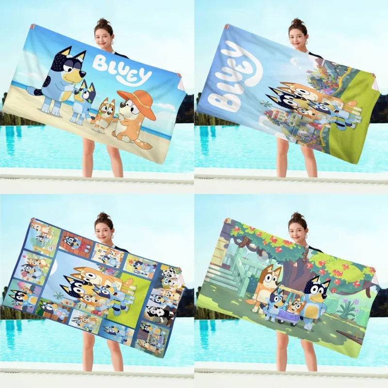 

Hot Selling Popular Cartoon Blueys Family Beach Towels Children's Cartoon Quick Drying Beach Towels, Digital Printed Beachs Towe