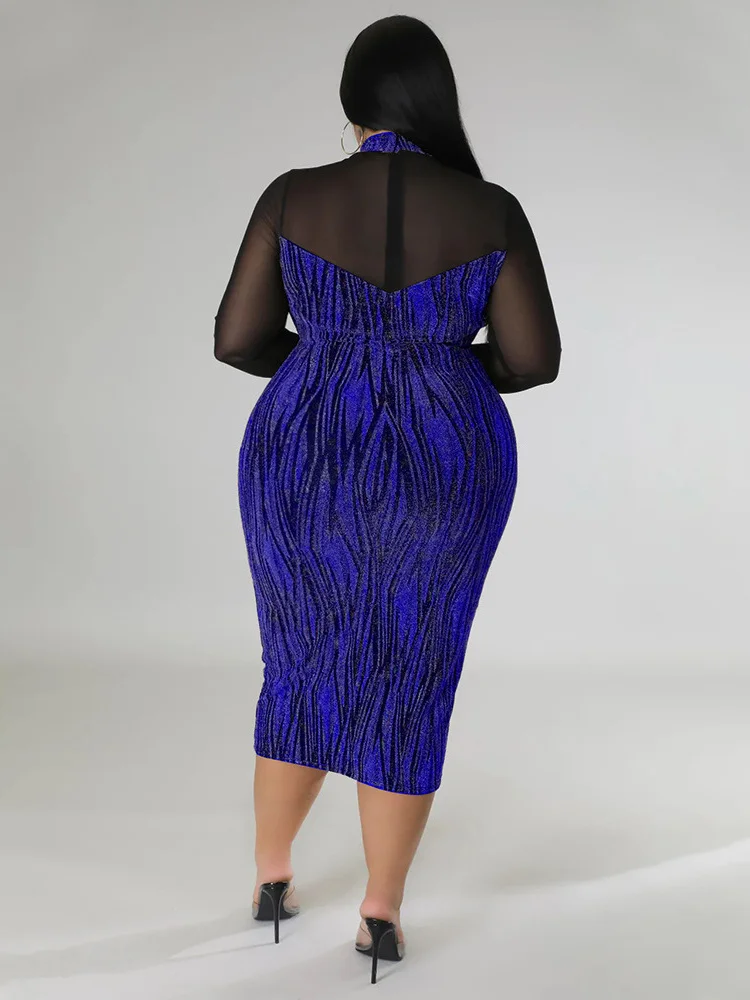 Wmstar Plus Size Dress Women Sexy See Through Mesh Patchwork Maxi Dress Fashion Sexy Club Outfits Wholesale Dropshipping 2022