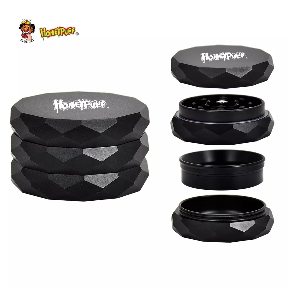 HONEYPUFF Diamond Aircraft Aluminum Herb Grinder With CNC Teeth 63MM 4 Piece Metal herb Herbal Spicy Grinder Accessories