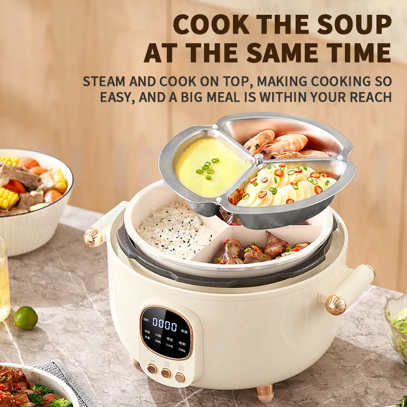 Three Compartment Inner Pot Rice Cooker Multifunctional Intelligent Pressure Cooker Three Compartment Pressure Cooker Non Stick