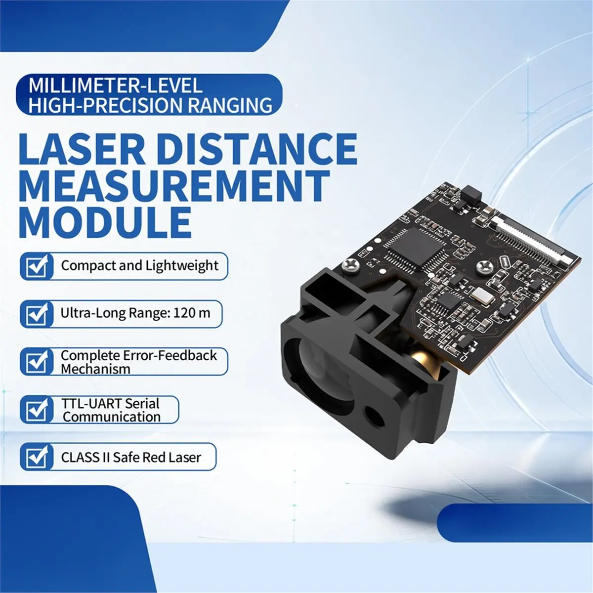 120m Laser Ranging Module,Infrared Ranging Sensor Module,TTL-UART Serial Communication,Error-Feedback,Industrial Ranging