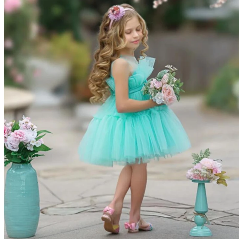 

Princess Party Dress for Girl Elegant Wedding Gown Flower Tulle Children Dresses for New Year Baby Girls Lush Prom Evening Dress