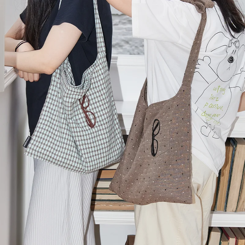 

Bags Women Cotton Vintage Fashion Plaid 2025 Summer Autumn Mori Girl High-Capacity Shoulder Bag Handbag