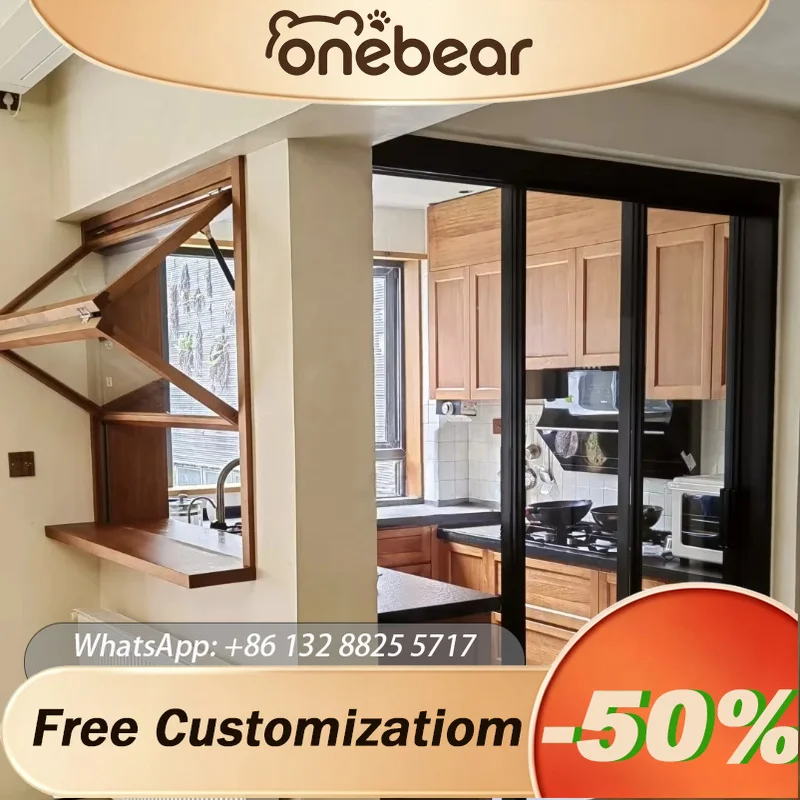 

Any Size Custom New Design Double Glazed Aluminum Folding Sliding Glass Window For Kitchen Courtyard Barbecue Outdoor Use