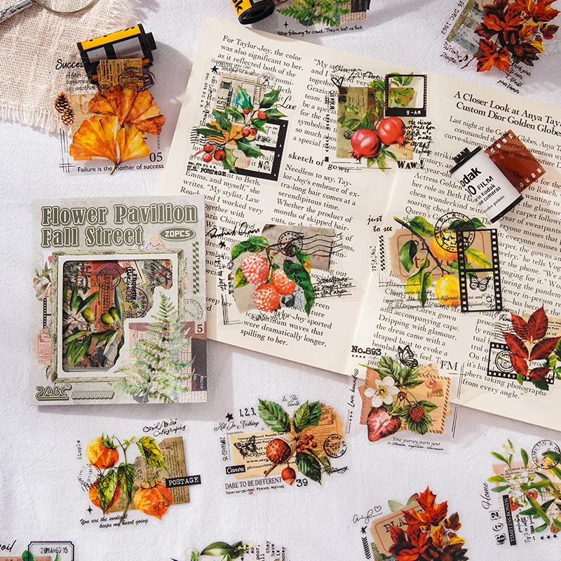 20 Sheets per pack Flowers Mushrooms leaves Natural Creative Design DIY Collage Scrapbook Decorative Materials Stickers