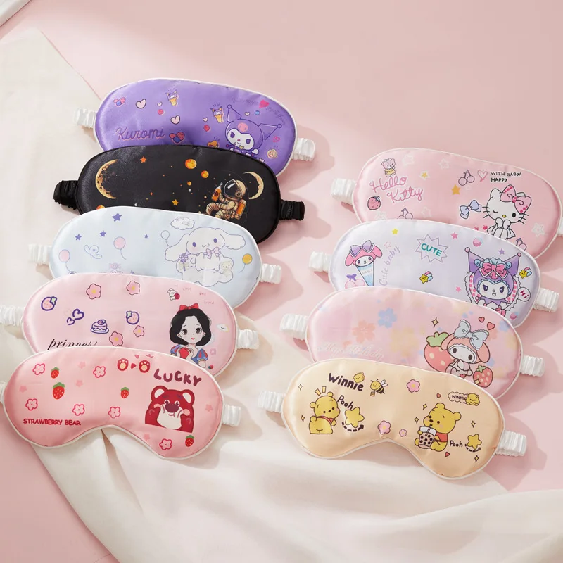 Cartoon Sanrio Hello Kitty Double Sided Silk Sleep Eye Mask Cute Cinnamoroll Sleep Products Shading Eye Protection Holiday Gifts