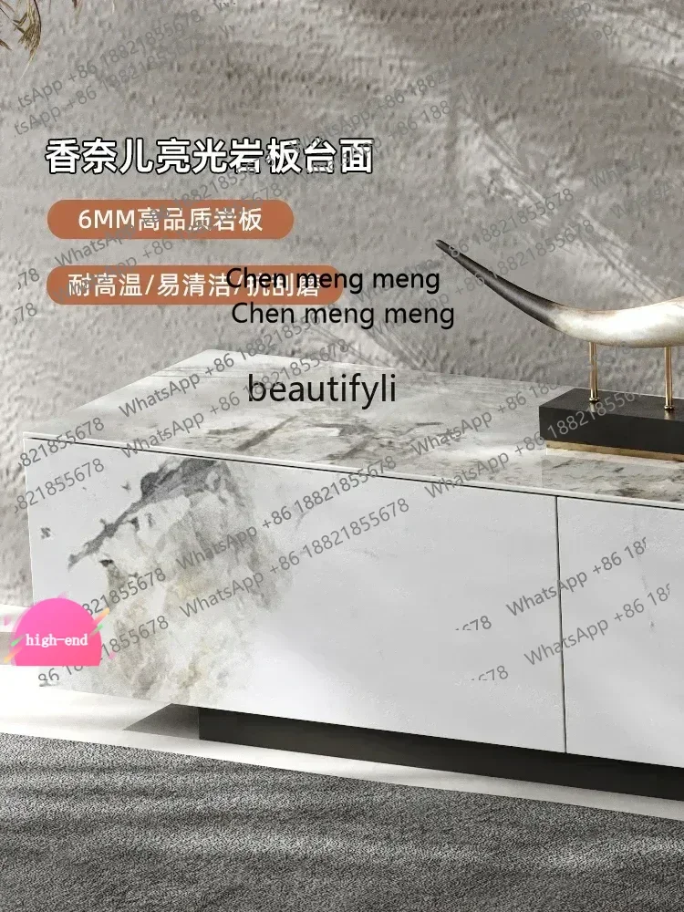 Stone Plate TV Cabinet and Tea Table Light Luxury Floor Living Room Modern Minimalist Flame Fireplace Household Storage Floo