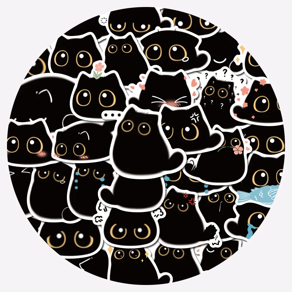 10/40 Buah Stiker Kawaii Lucu Kucing Hitam Antik untuk Notebook DIY Gitar Buku Tempel Sepeda Motor Laptop Bagasi Tempelan Grafiti