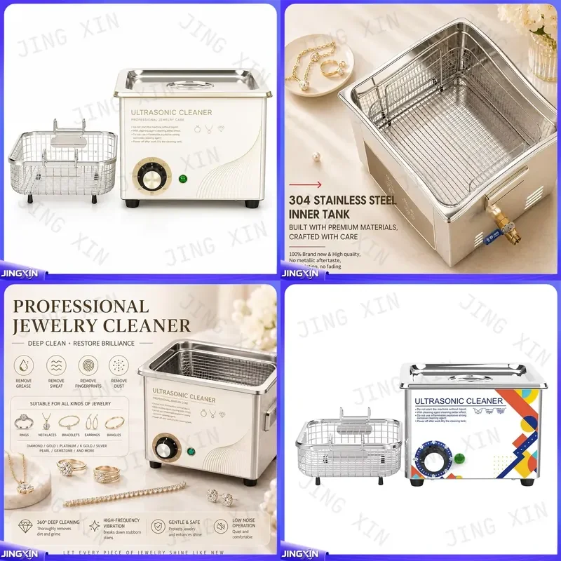 custom for 650ml 49kHz Ultrasonic Jewelry Cleaner Digital Timer Household Cleaning Machine for Watches Glasses Rings Brushes