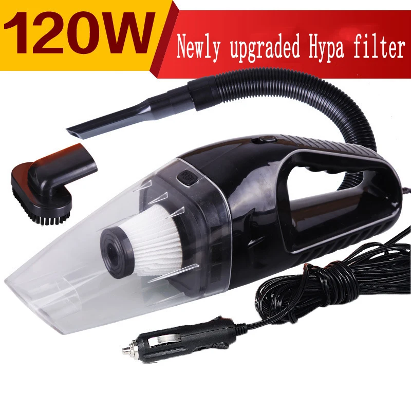 Portable Mini 12V 120W Power Wet and Dry Dual-use Super Suction Handheld Car Vacuum Cleaner Detachable HEPA Filter