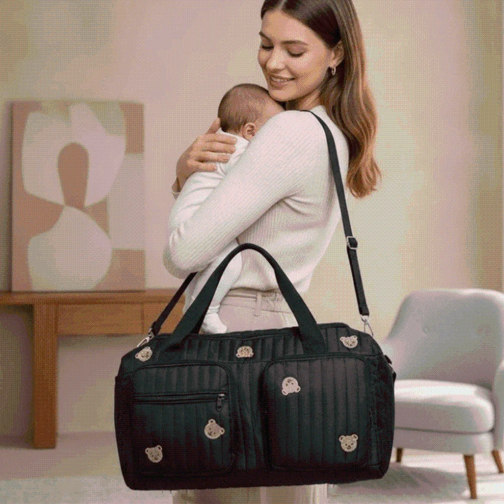 Large Capacity Diaper Organizer Quilted Cotton Multi-pocket Mommy Bag Zipped Soft Travel Handbag Newborn CareInfant Nursery
