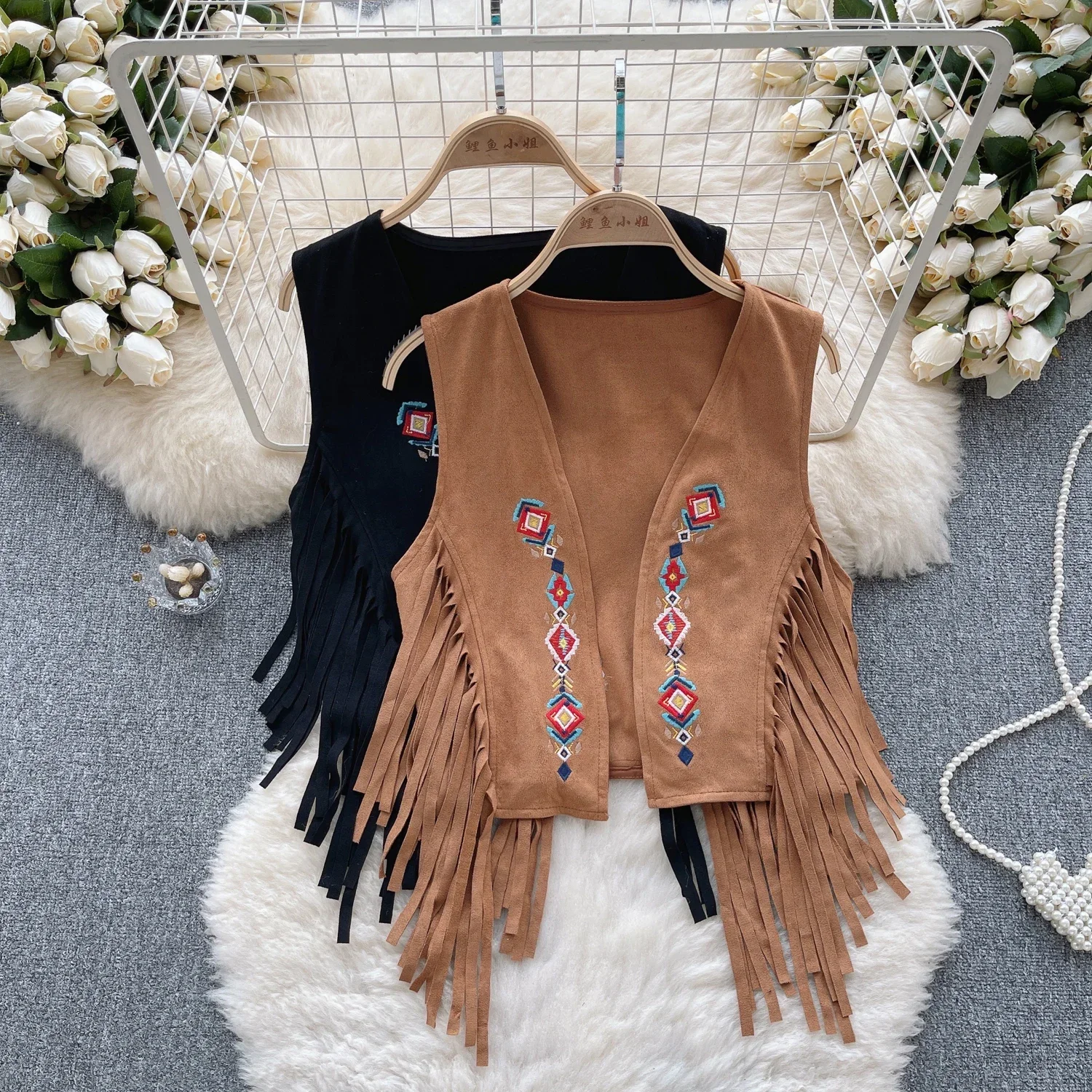 Bohemian Vests Top Women for Women Geometric Embroidery Tassel V-neck Sleeveless Coats Outwear Chalecos Summer Dropshipping