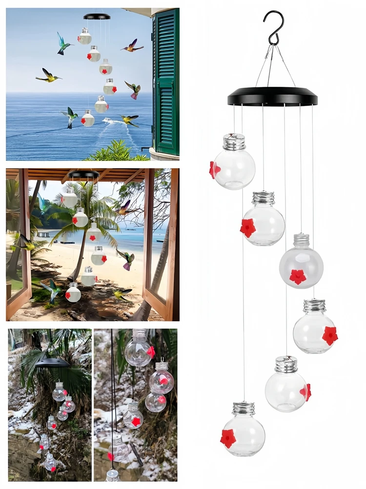 Craftsmanship Bird Feeder Anti-bee Protection Hummingbird Feeder with Charming Wind Chimes Leak-proof Outdoor Hanging for Bird