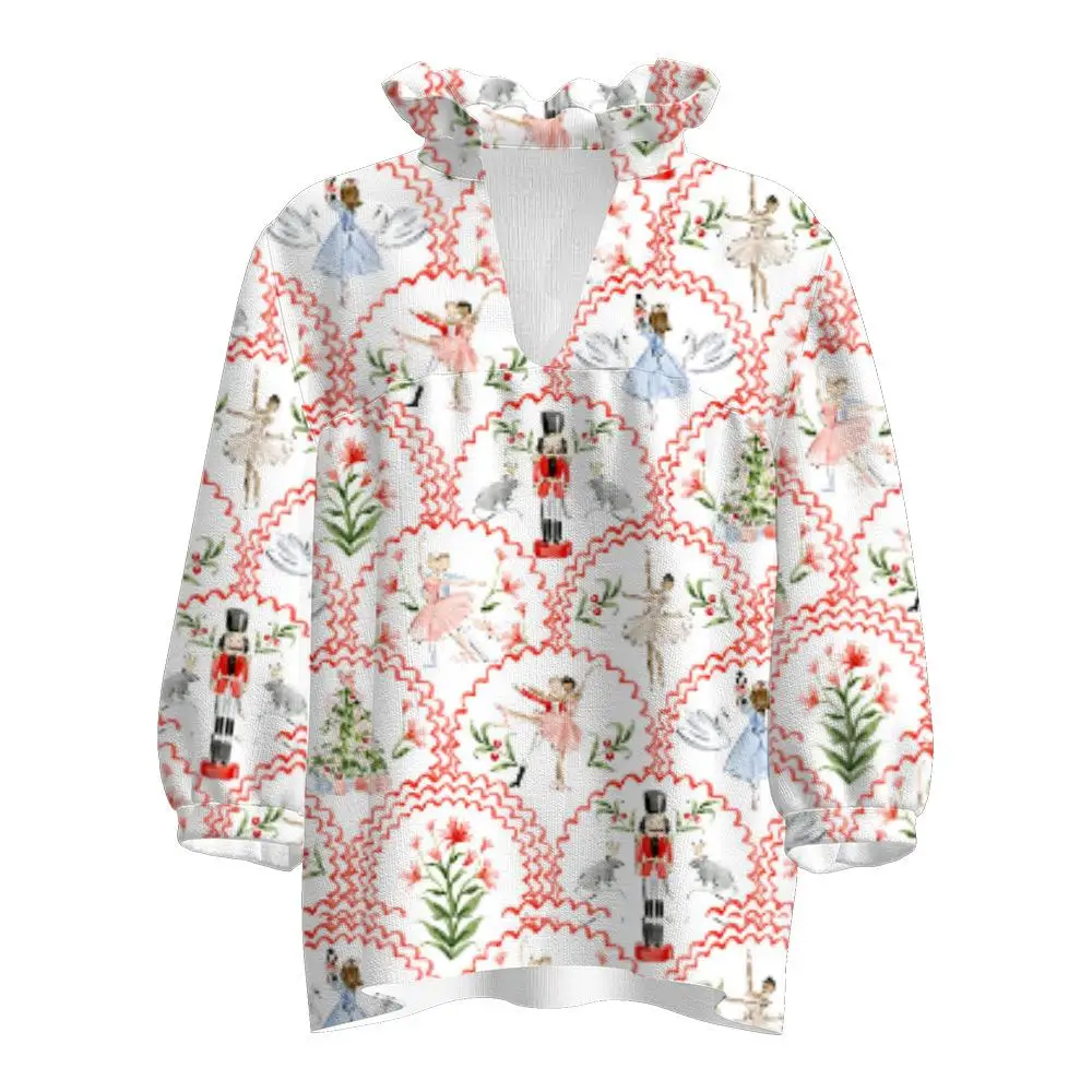 Femmes imprimé col montant irt mi SVE haut trajet Sle Polyester fibre cinq Sve longueur régulière mince