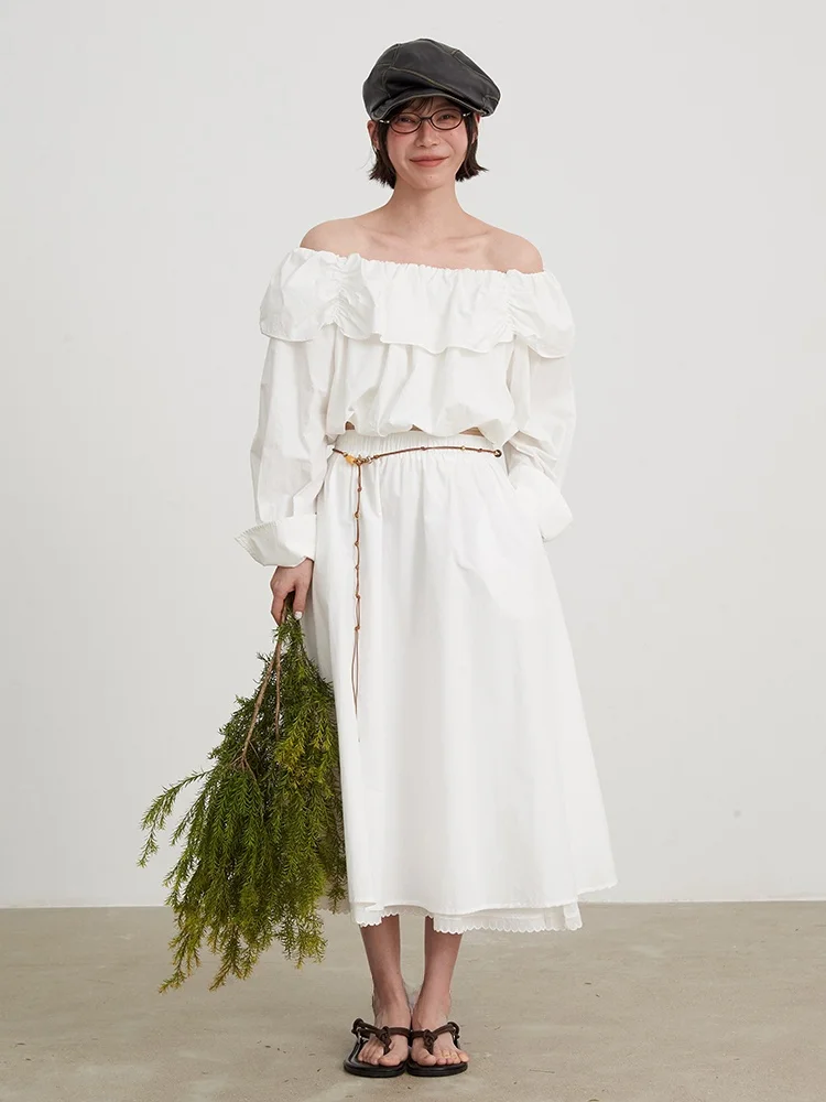 

Белая юбка с кружевной отделкой, повседневная, с высокой талией, из хлопка, А-силуэт, свободного кроя, для женщин, лето 2025