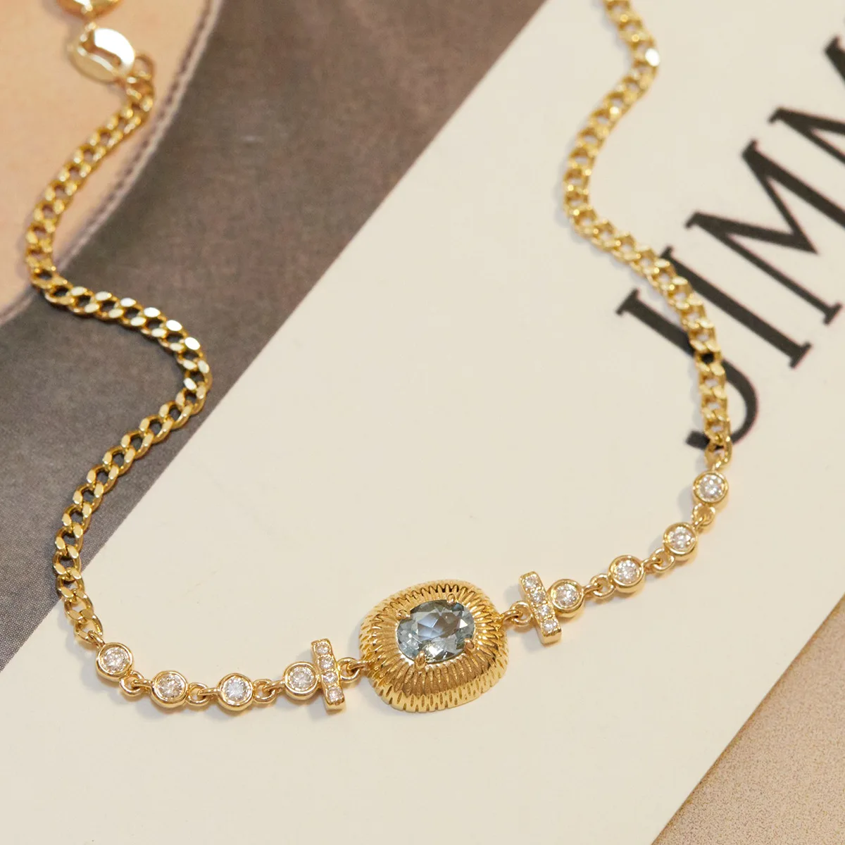 Joyería de mano de plata 925 sin género, cojín Natural, pulsera de cadena cubana aguamarina, brazaletes apilables solitarios para niñas y niños