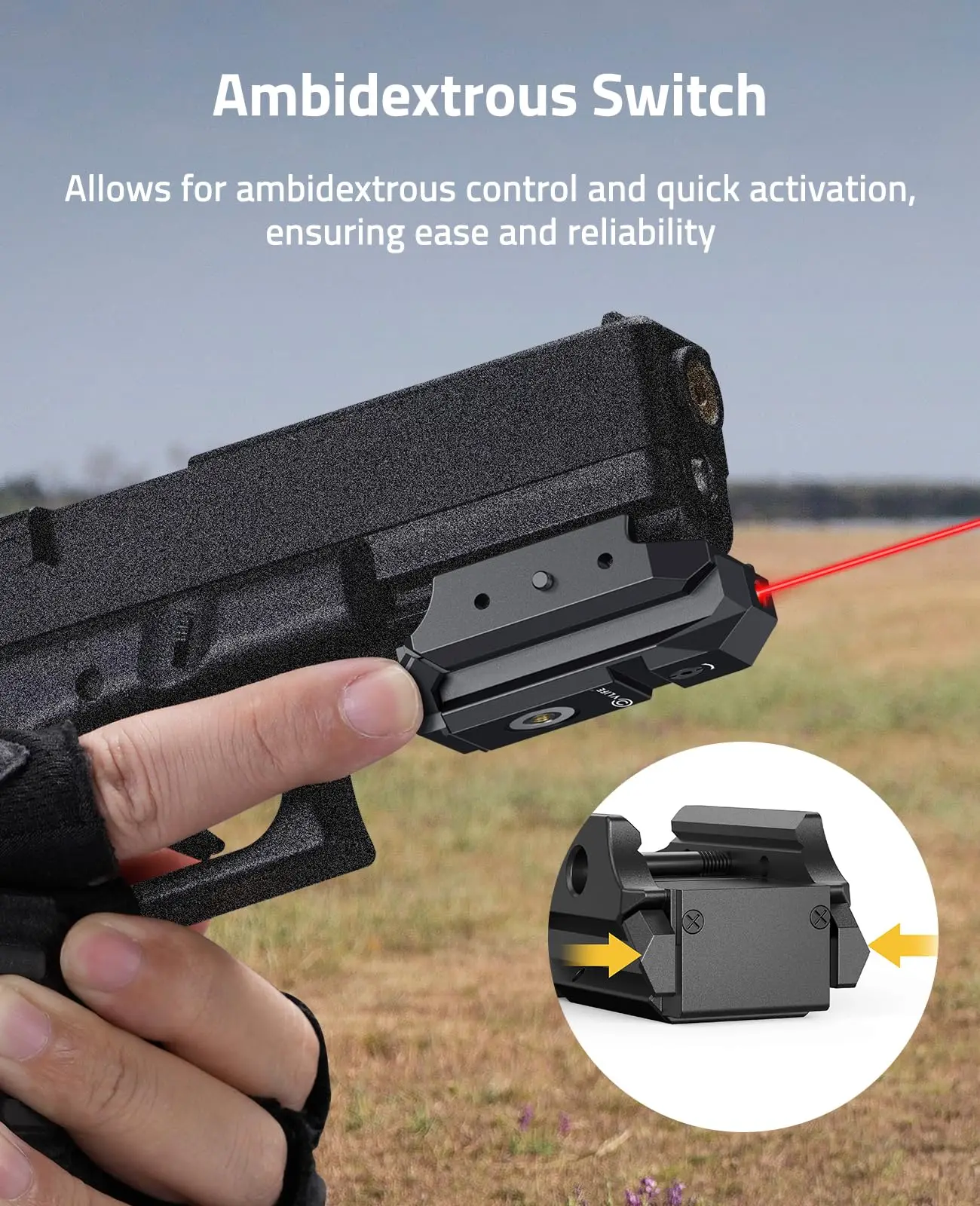

Red Laser Sight Rechargeable for Pistol Magnetic Charging Port with Dual-sided ON/OFF Switches