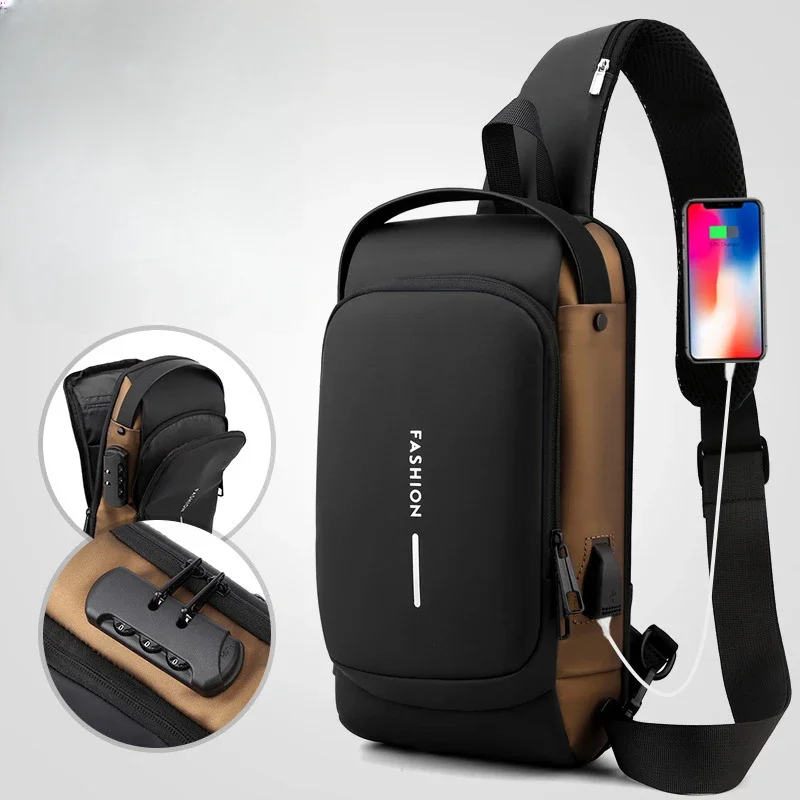 Men Multifunction Anti Theft USB Shoulder Bag Man Crossbody Cross Body Travel Sling Chest Bags Pack Messenger Pack