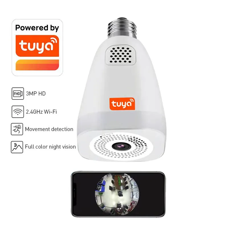 Imagem -05 - Tuya App Inteligente 360 Panorâmica sem Fio hd Cctv Câmera de Segurança ip 3mp Wifi Luz E27 Lâmpada wi fi Cor Visão Noturna Áudio em Dois Sentidos