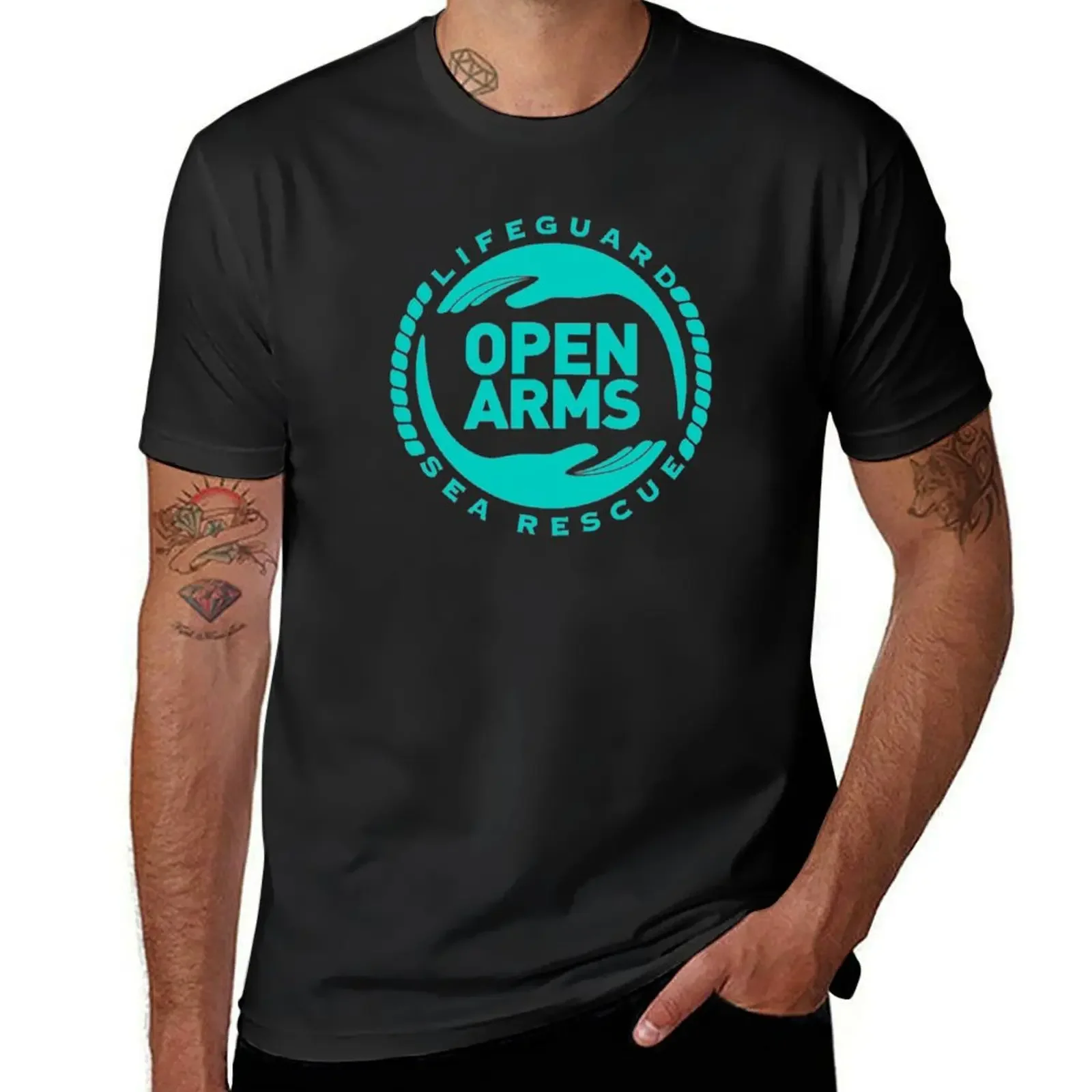 Open Arms Guardiola humanitarian lifeguard sea rescue T-Shirt vintage graphic tee men clothings