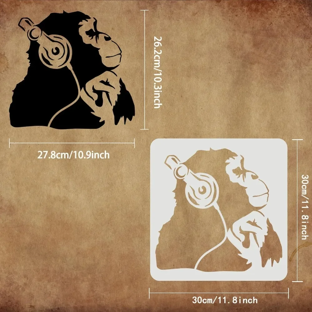 Banksy Thinking Monkey with Headphones Stencil 11.8x11.8inch Reusable Banksy Chimpanzees Stencil DIY Banksy Decoration Stencil