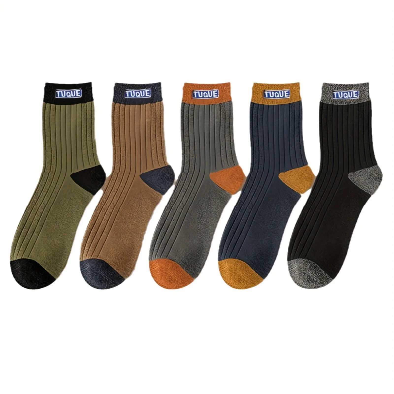 5/10 /15/20Pairs Color Block Ribbed Knit Casual Socks, Breathable Cotton Blend Mid-Calf Socks for Daily Wear, Work, Hiking