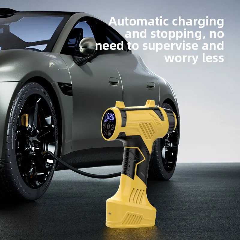 Cordless Yellow Air Pump Car Tire Air Pump Digital Display Equipped with Led Light for Dewalt 20v Battery