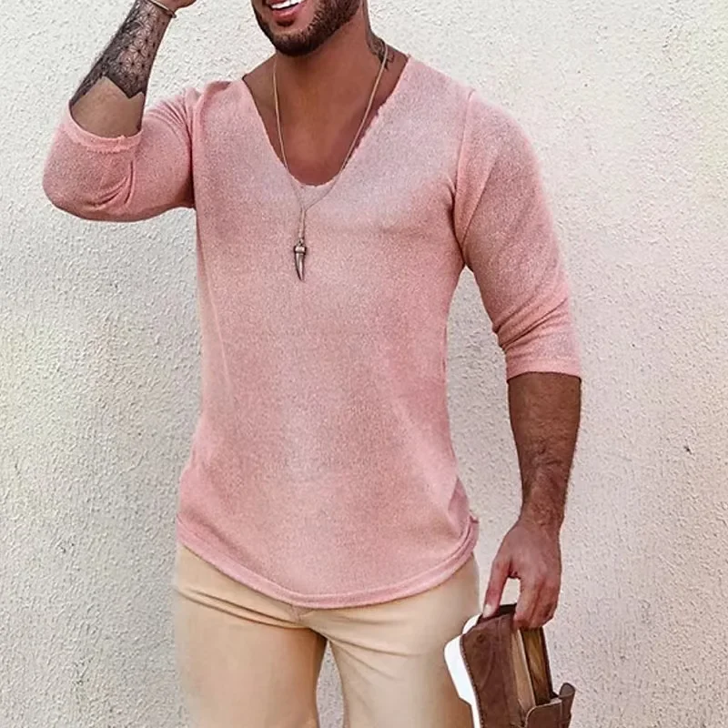 

2023 Men's Casual Long Sleeve Kniited Sweaters Thin Style Mens Spring Autumn Clothing Solid V Neck Knitting Pullover Knit Tops