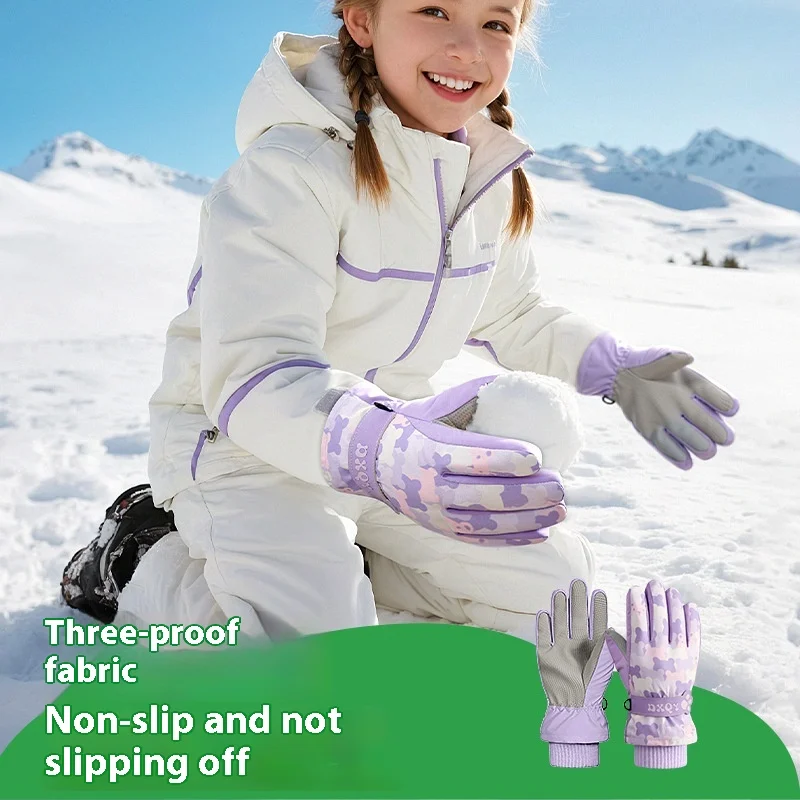 

Зимние лыжные перчатки, детские теплые нескользящие дышащие перчатки для пальцев, водонепроницаемые, флисовые, для катания на коньках и снежные перчатки