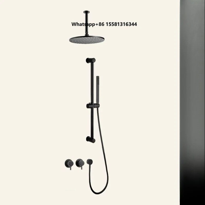 Luxury Modern Matt Black Brushed Nickel In-Wall Brass Rain Shower Mixer Double Handle Bathroom Shower Set