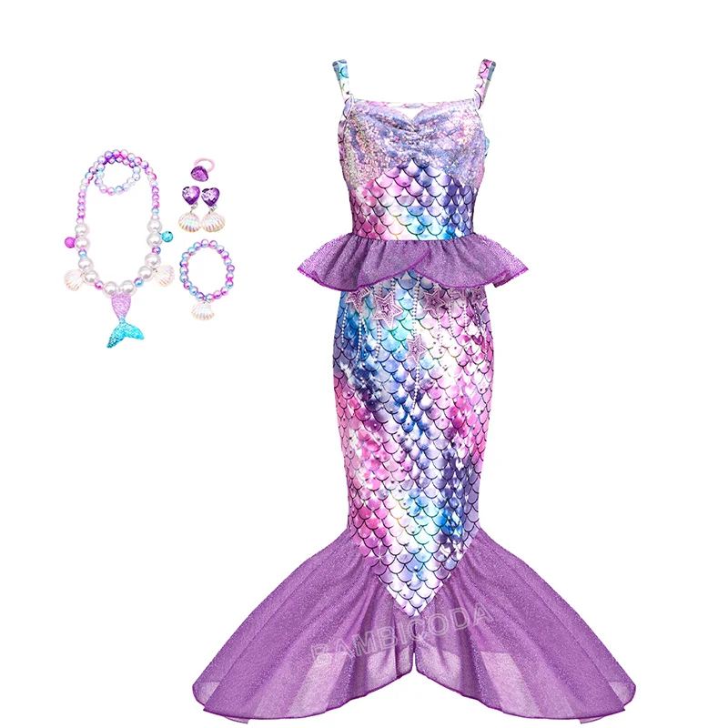 2025 Prinses Ariel Cosplay Jurk voor Meisjes Zeemeermin Carnaval Halloween Party Kostuum Verjaardag Baljurk Fantasie Verschijnen