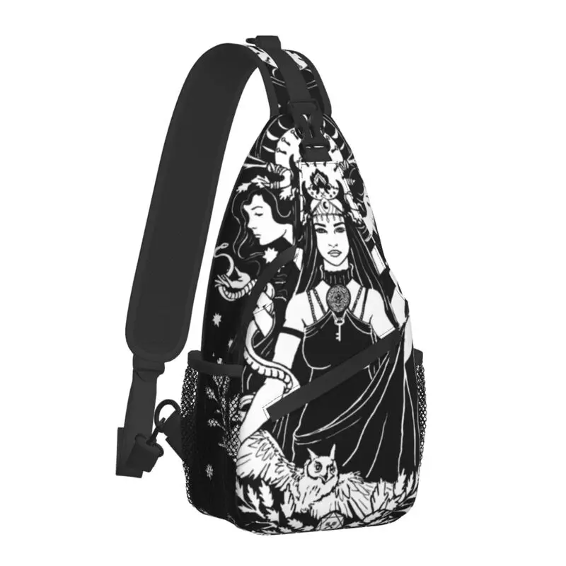 Triple Goddess Crossbody Sling Backpack Men Goth Occult Halloween Witch Shoulder Chest Bag for Travel Hiking Daypack