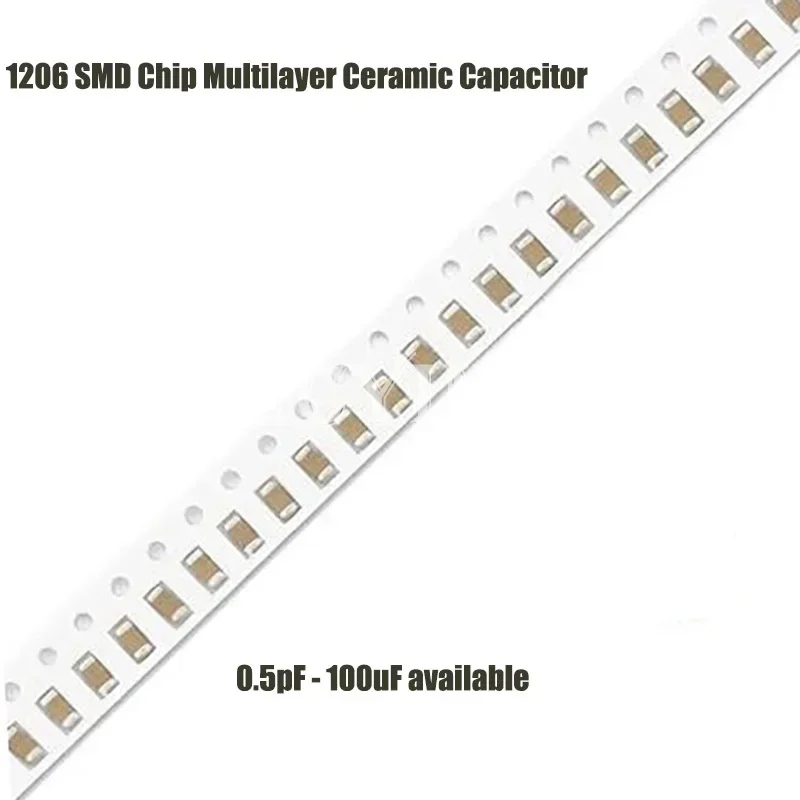 100 sztuk/partia 1206 wielowarstwowy kondensator ceramiczny o grubości 50V SMD 0,5pf-100uF 10NF 100NF 1UF 2.2UF 4.7 22PF 2.2pF 47pF