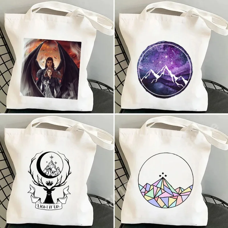 A Court of Mist and Fury Shoulder Bag House Wind Book Night Moon Star Wingspan Women Canvas Fashion Cotton Tote Bags Handbags