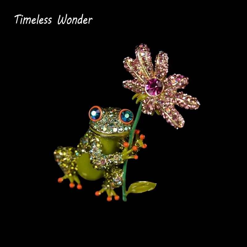 

Timeless Wonder Fancy Enamel Zircon Frog Floral Brooch Pins for Women Designer Jewelry Runway Top Luxury Rare Gift Classy 7523