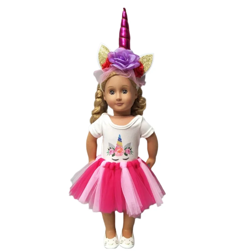 Doll Clothes Set for 43cm Born Baby Doll Unicorn Tutu Dress Doll Head Band for 18 Inch Doll Dress Clothes Set