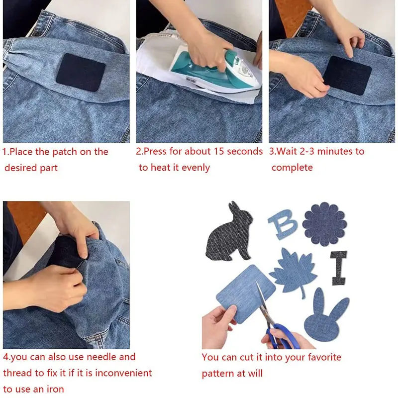 5 sztuk żelazko na Jean łatki Denim naprawy łatki łatki DIY dla DIY Jean odzież spodnie dżinsowe odzież tkaniny do szycia