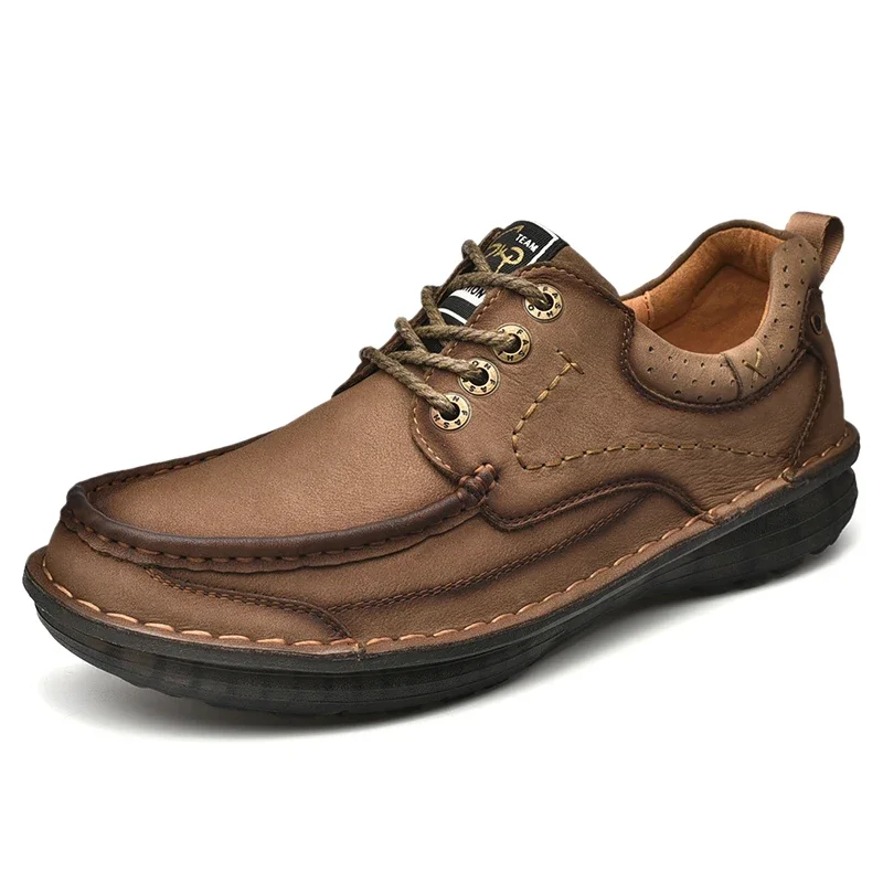 Zapatos de piel auténtica para hombre, mocasines planos Oxford con cordones, informales, talla grande, primavera y otoño